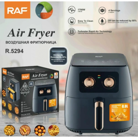 Friteuză Aer Raf-5294 cu Coș Detașabil 8lt Negru 1700w + CADOU CARTE DE RETETE