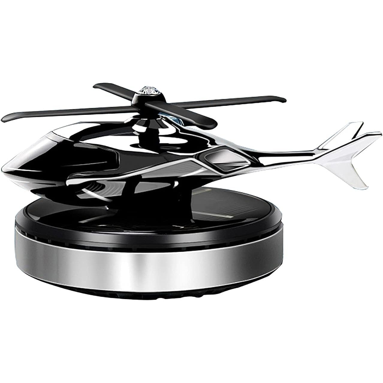 Odorizant auto cu incarcare solara, baza antiderapanta, Ulei parfumat si pipeta incluse, model elicopter