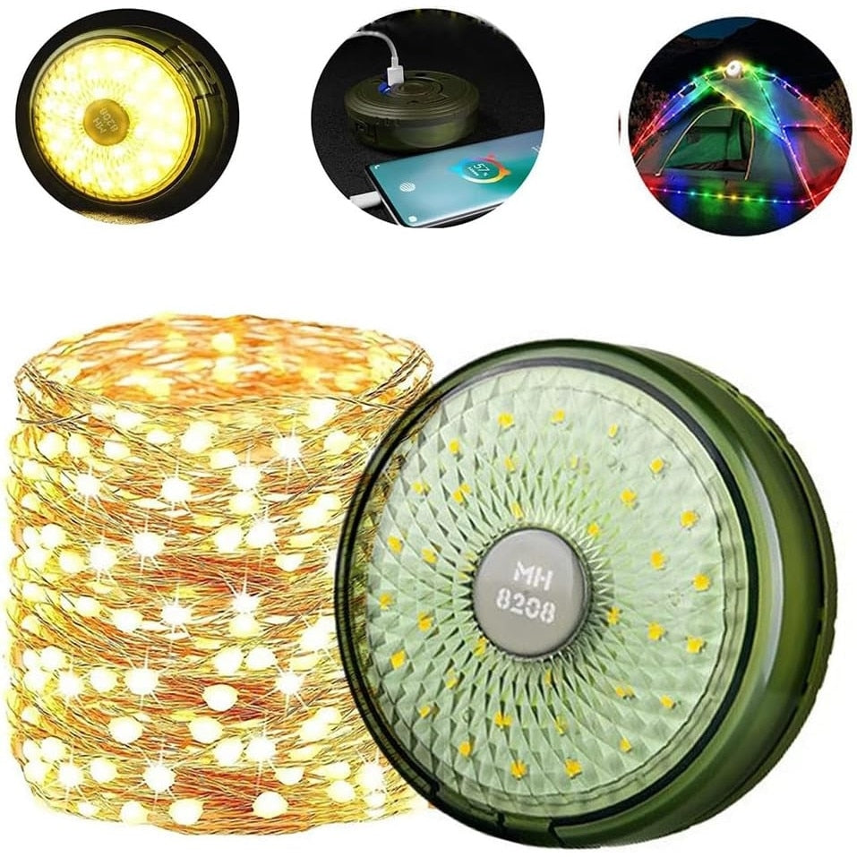 Ghirlanda luminoasa camping, lanterna si functie de baterie externa, LED, reincarcabila USB, portabila, 8 moduri de iluminare, 10 m, agatatoare