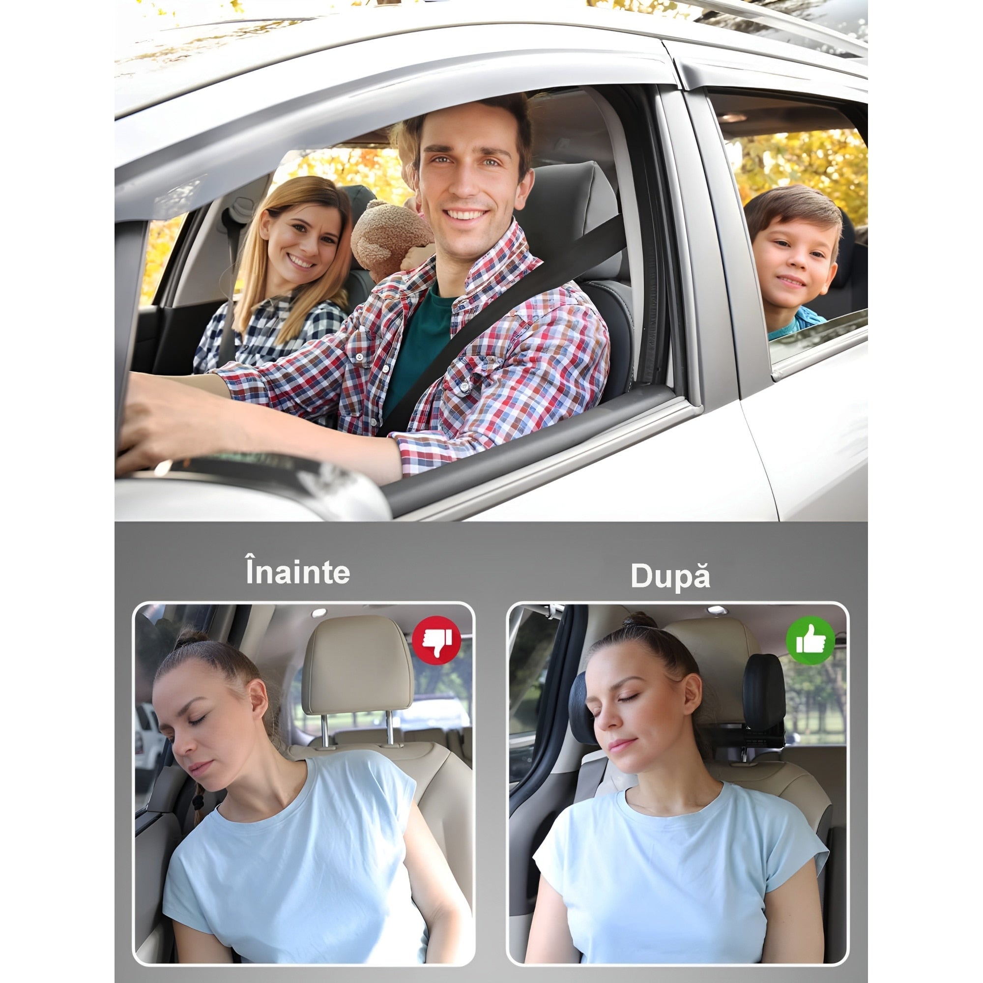 Tetiera auto, tip ergonomic pentru cap si gat cu suport de agatat, reglabila