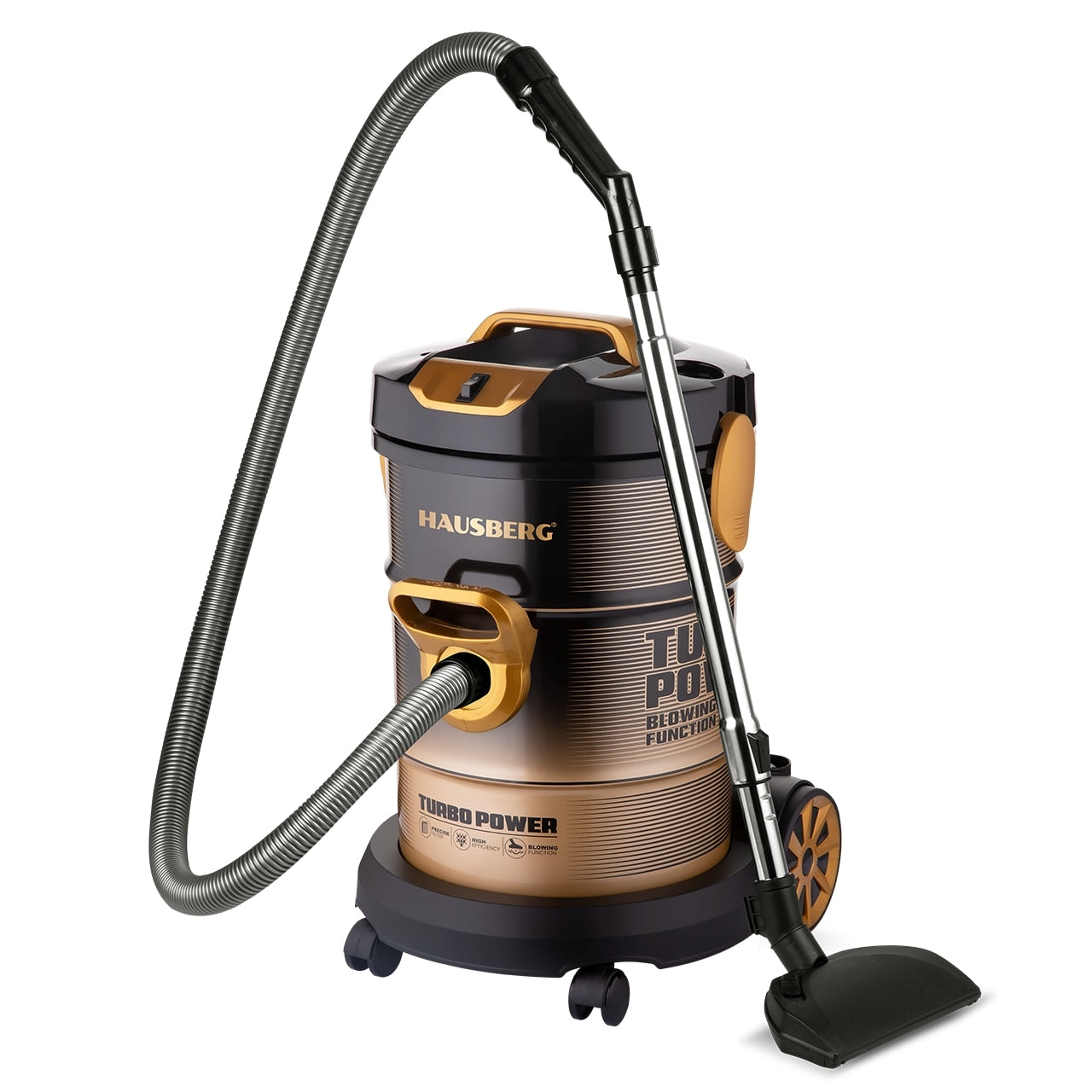 Aspirator Turbo Power Hausberg HB-2835, Putere 2000-2400W, Capacitate 21L, Nivel Zgomot 76dB, Filtru Lavabil, Carcasa Metalica