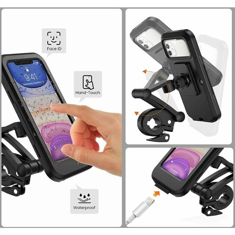 Suport telefon, pentru ghidon, inaltime reglabila, rotativ 360 grade, rezistent la apa