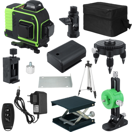 Kit nivela laser, Kraftroyal, Autonivelare, Telecomanda, Trepied, Linii verzi, 4 x 360°