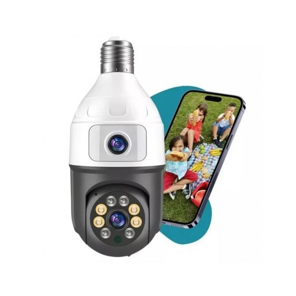 Camera Supraveghere Wi-Fi, Tip Bec E27, Dubla, 2MP+2MP, Rotire 360°, Interior/Exterior, Filmare Nocturna, Audio Bidirectional, Slot Card