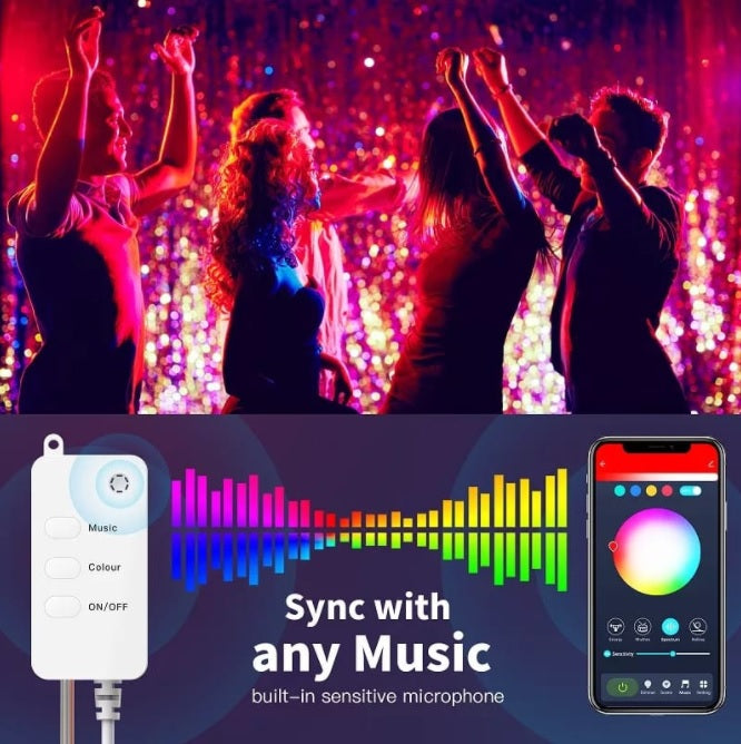 Instalatie LED 5m/10 m, TarTek Wifi RGB, sincronizare muzicala, telecomanda, alimentare USB 5V, compatibila cu aplicatiile Smart Life, Tuya, Alexa Google Home