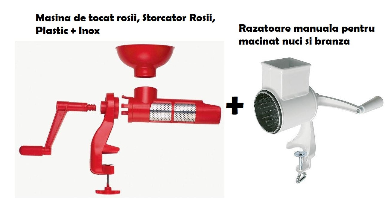 Pachet Promotional !! Razatoare manuala pentru macinat nuci si branza + Masina de tocat rosii, Storcator Rosii, Plastic + Inox