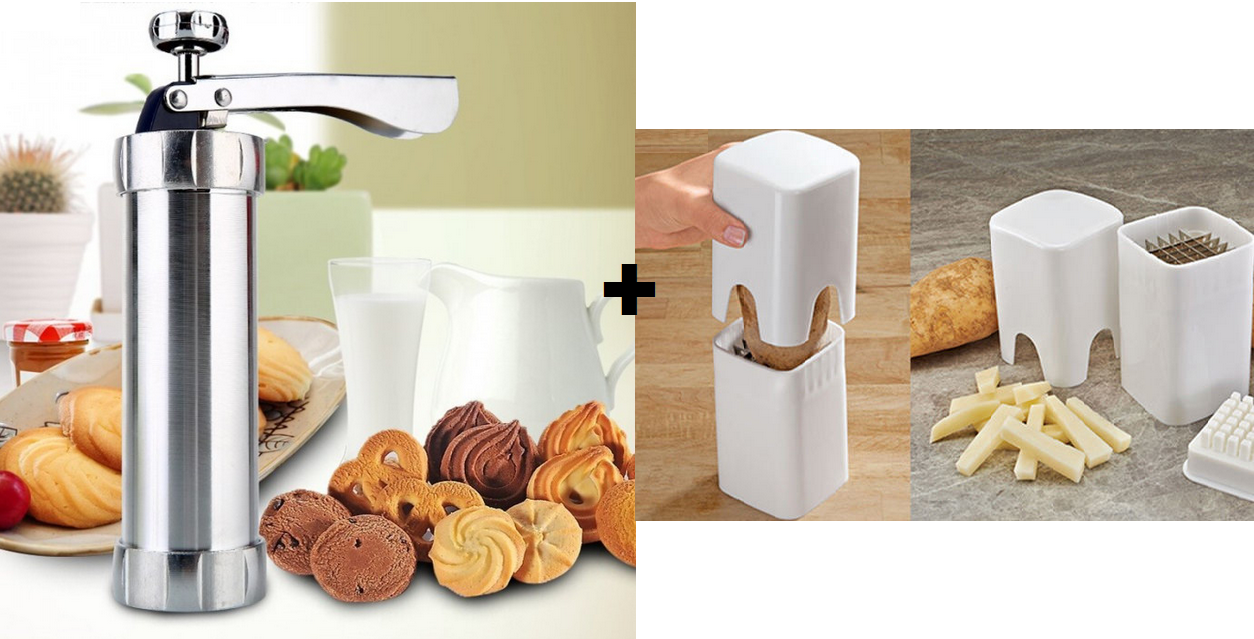 Pachet Promotional !! Presa din inox pentru biscuiti si fursecuri + Feliator Cartofi Pai TOTUL la doar 49.90