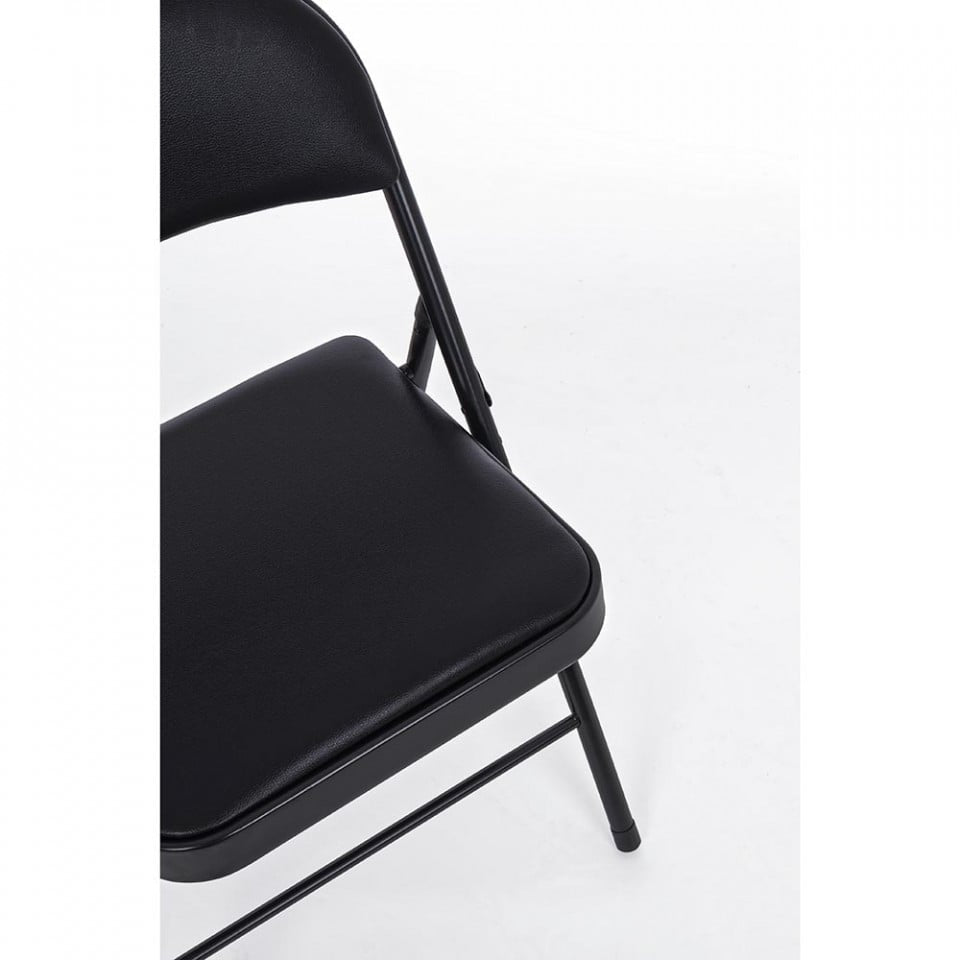 Scaun dining pliabil negru din piele ecologica si otel
