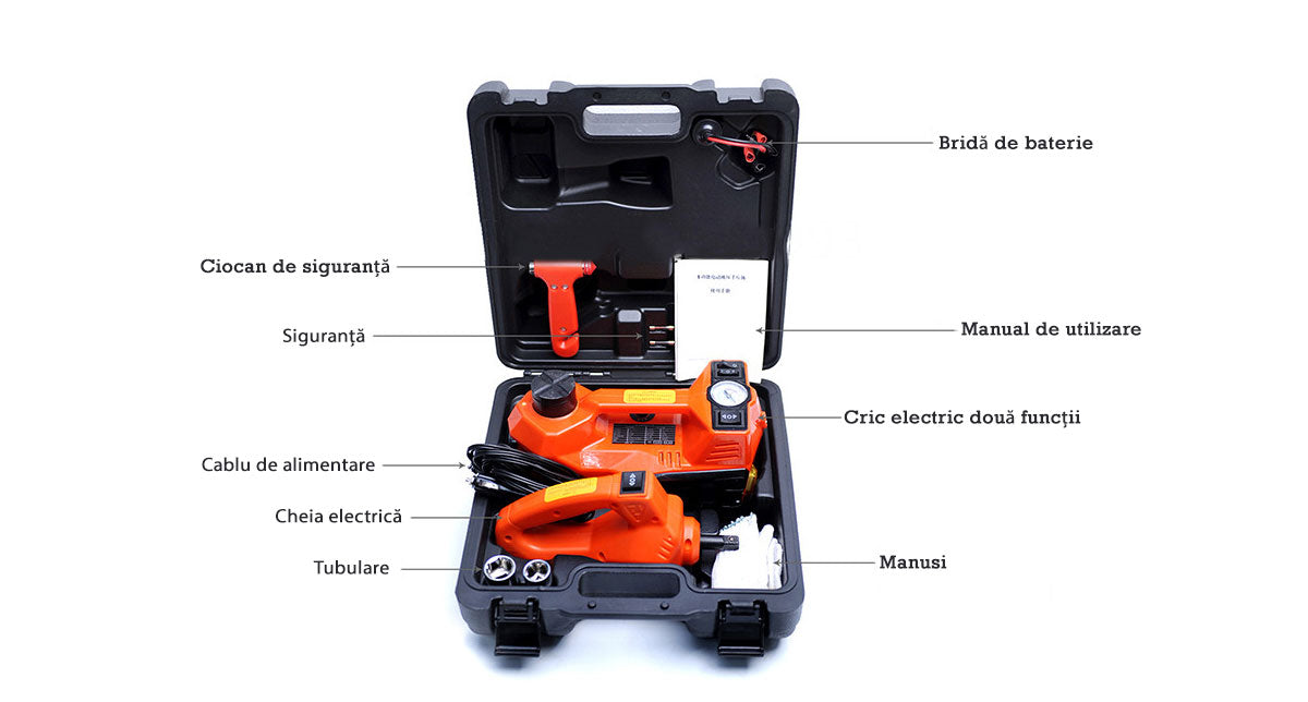 Set 3 in 1 Cric hidraulic electric + pompa de umflare + cheie de impact electrica