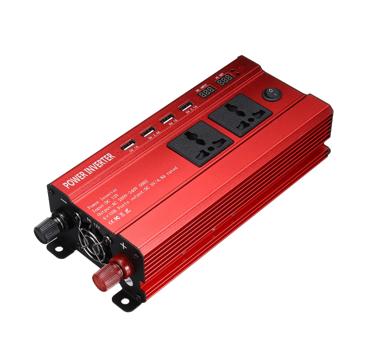 Invertor Auto 1000 / 1600 / 2000 W, 12V, Display Dublu cu 4 Mufe USB, 2 Iesiri