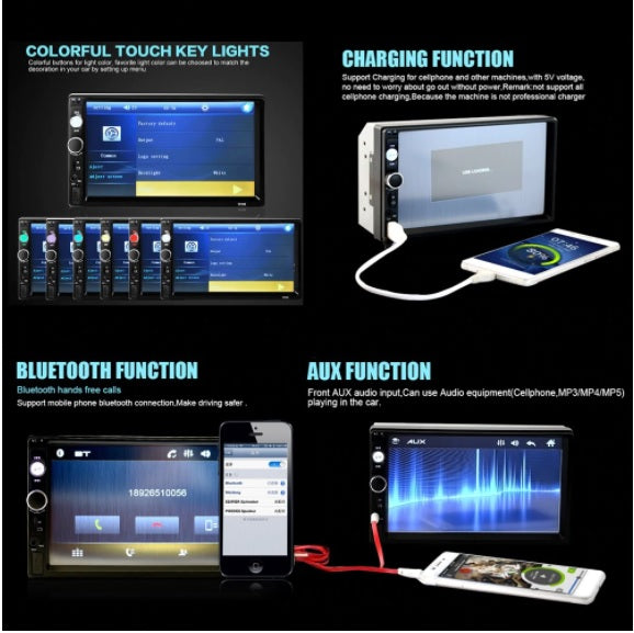 Mp5 player auto 70238B, 2 DIN, Touch screen 7", Bluetooth, USB, format video 1080P, negru