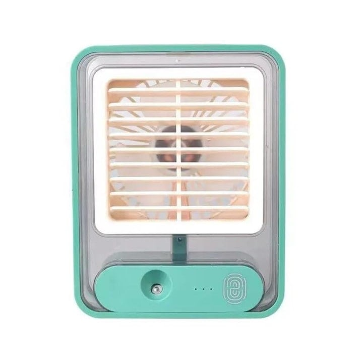 Mini aer conditionat cu ventilatie, 3 viteze de racire, baterie reincarcabila, cu recipient pentru adaugarea apei, functie de umidificare