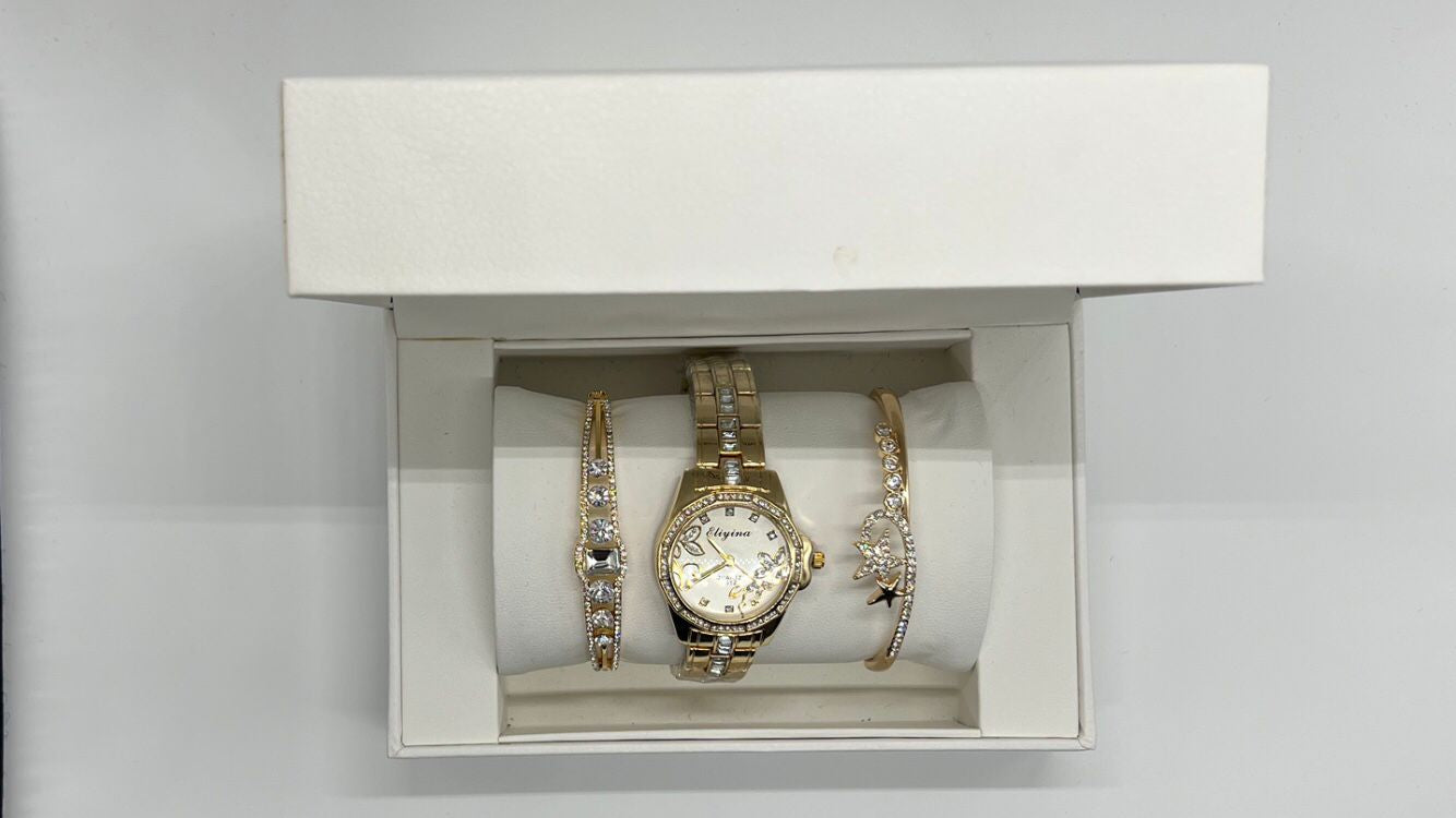 Set cadou, ceas dama, Gold/Silver, 2 bratari dama
