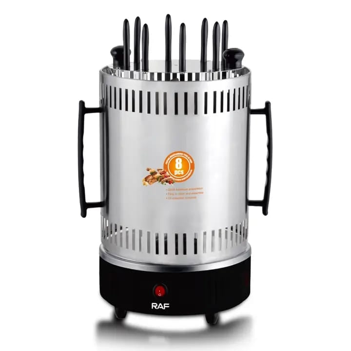 Gratar Electric Vertical RAF-8619, Fara Fum, 1200W, 8 Frigaruie Rotative din Otel