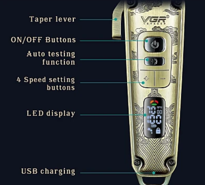 Aparat de tuns cu carcasa metalica premium VGR V-005 Afisaj LED