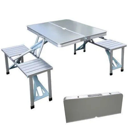 Masa camping pliabila din aluminiu cu 4 scaune