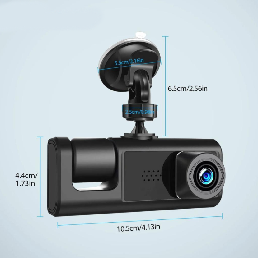 Camera DVR auto, Full HD 1080P, 3 lentile, Camp vizual ultra larg de 170°, Afisaj IPS 4", Viziune nocturna, Inregistrare duala, Inregistrare in bucla, Senzor G, Detectare miscare