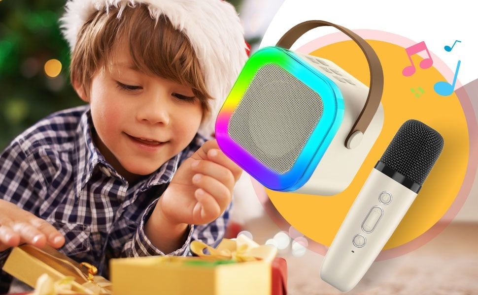 Set karaoke copii si adulti cu difuzor si microfon, wireless, portabil pentru petrecere, raza de actiune pana la 10 m, efecte de voce, player MP3, microSD card, bluetooth