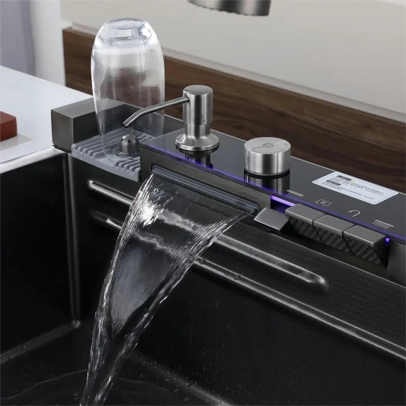 Chiuveta Bucatarie Premium Multifunctinala, Inteligenta, Display Digital, Cascada, Tocator, Spalator Pahare, Dozator Detergent, Alimentare hidroelectrica