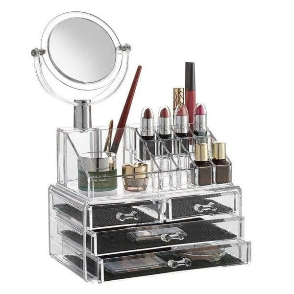 Organizator cosmetice cu oglinda si 4 sertare, acril