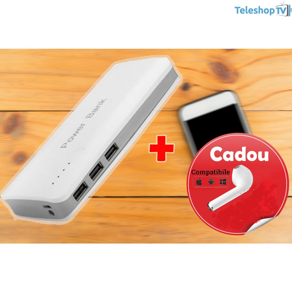 Oferta speciala Baterie externa 20000 mAh cu 3 iesiri + Cadou casca Wireless I7