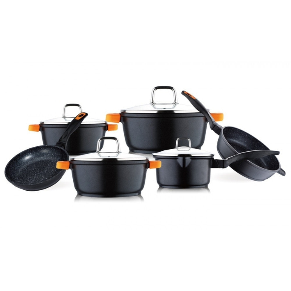 Set 10 piese pentru gatit cu invelis triplu-stratificat din granit marmorat