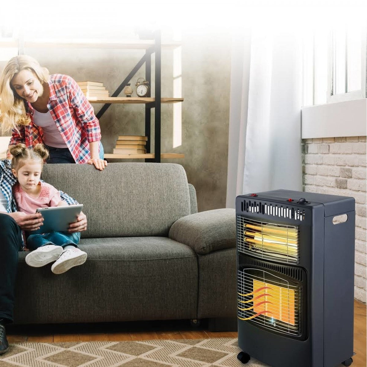 Soba mobila Hausberg HB-1022, alimentare cu gaz GPL si curent electric, 4200W, 3 trepte de putere