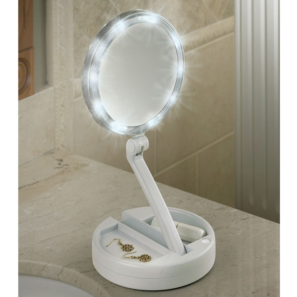 Oglinda Cu LED Pentru Machiaj, 2 Fete, Pliabila, Reglabila, Factor Marire 10x