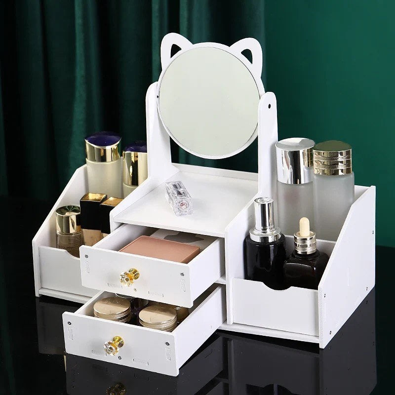 Organizator de Machiaje și Produse Cosmetice cu Sertare și Oglindă 360°