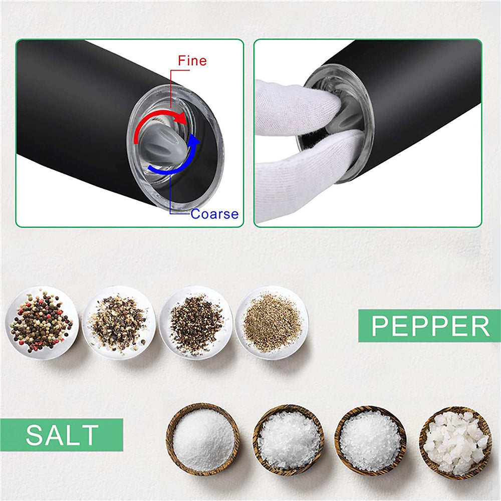 Rasnita electrica cu LED, mecanism ceramica, pentru sare si piper, negru-argintiu