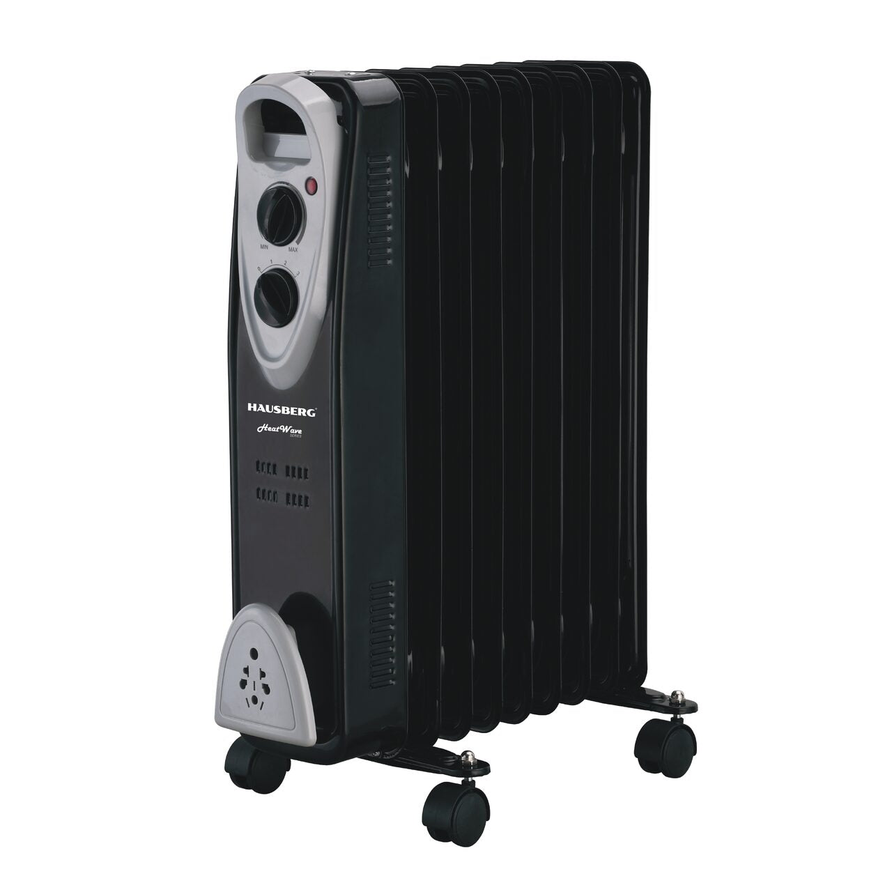 Calorifer electric Hausberg HB-8909, 2000 W, 9 elementi, 3 trepte de putere, Termostat reglabil, Protectie supra-incalzire, Protectie anti-rasturnare, Indicator luminos