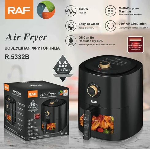 Friteuza Fara Ulei 5332B – 1500W, Capacitate Mare 6L, Control Mecanic