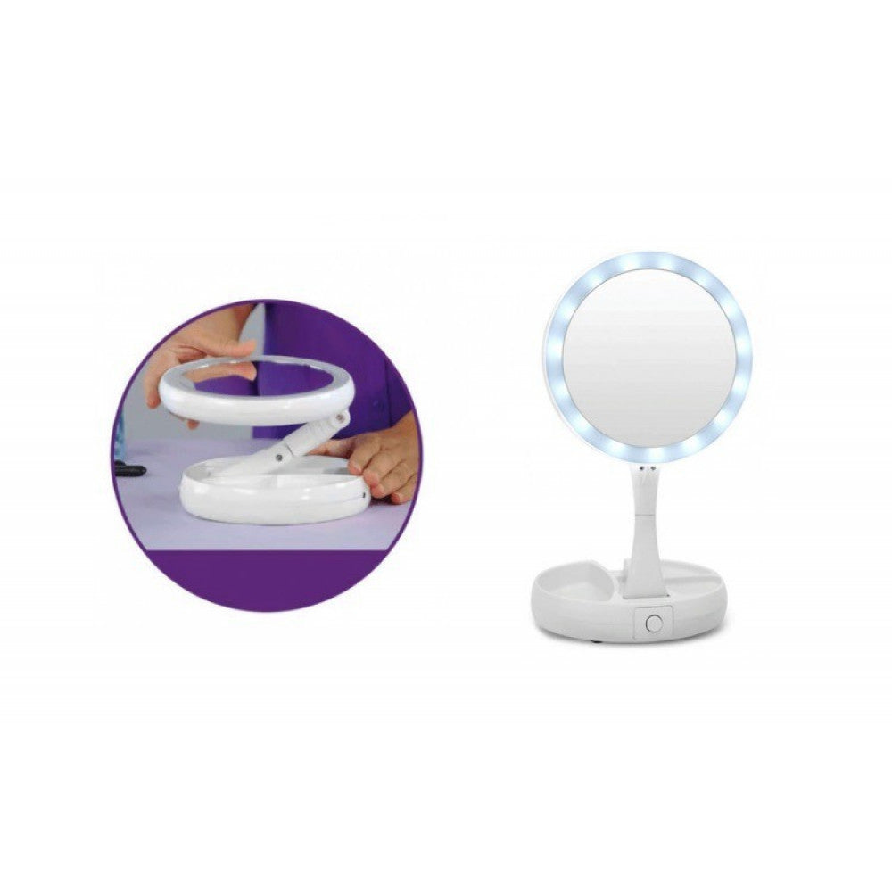 Oglinda Cu LED Pentru Machiaj, 2 Fete, Pliabila, Reglabila, Factor Marire 10x