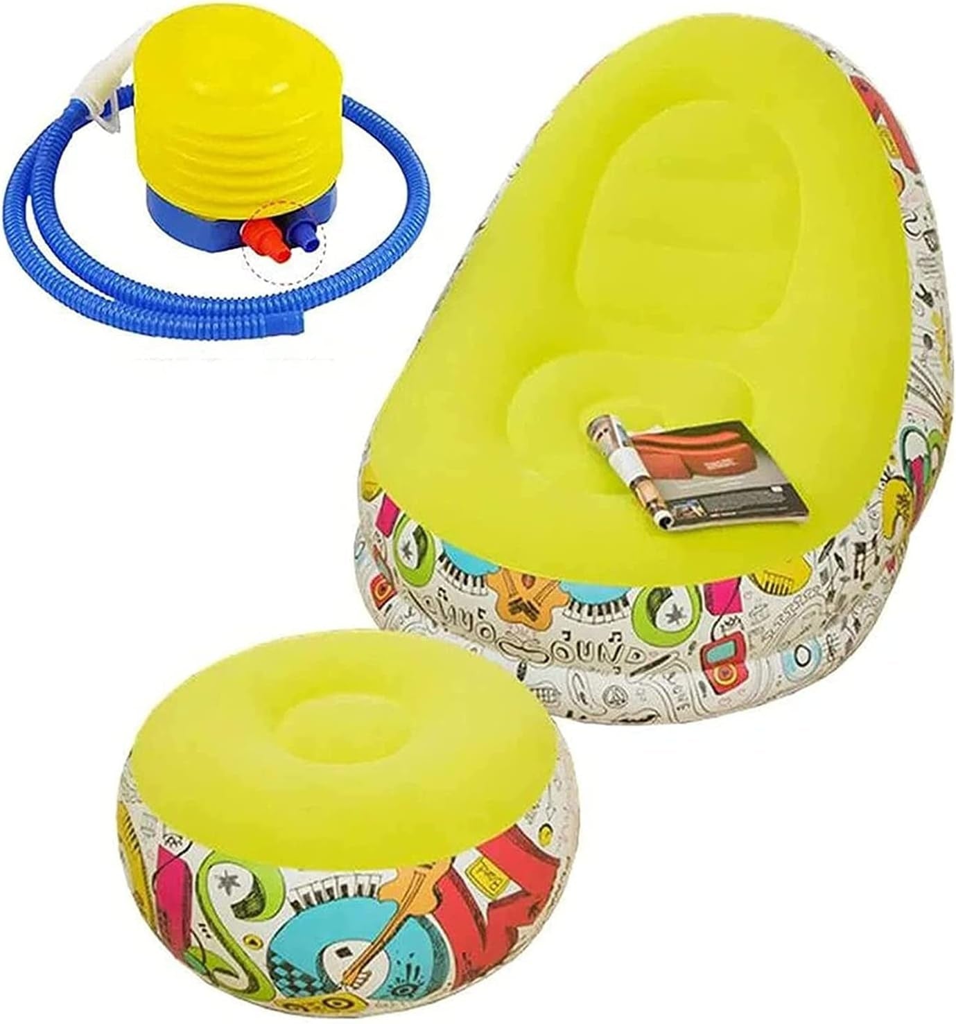 Set fotoliu gonflabil + taburet pentru picioare, Pompa, Multicolor