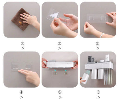 Organizator cu suport 3 pahare magnetice si 6 periute de dinti