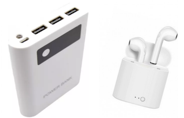 Baterie externa cu 3 USB + Cadou: Set Casti I7 cu dock de incarcare