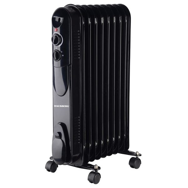 Calorifer electric cu ulei HAUSBERG HB-8915, 3 trepte, 800-1200-2000 W, 9 elementi 110 mm x 580 mm, termostat reglabil, maner si rotite pentru o deplasare facila, indicator luminos functionare