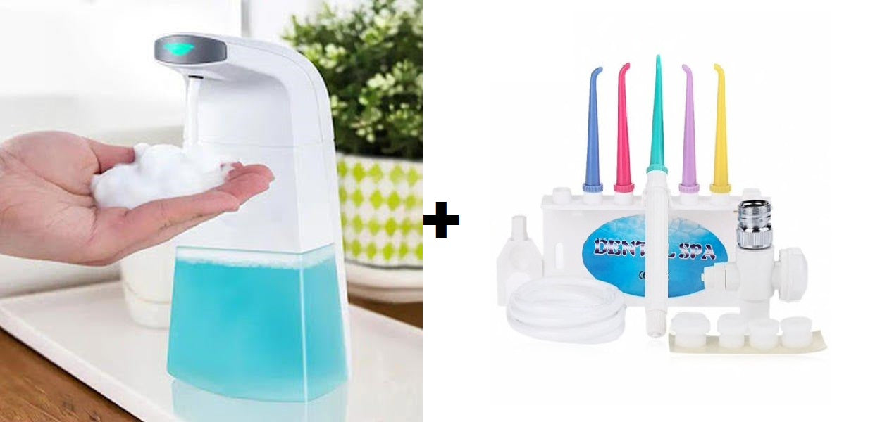 Pachet Promotional !!! Irigator Bucal Cu 5 Capete Dental Spa + Dozator de sapun spuma, cu senzor de miscare