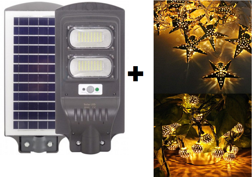 Proiector LED 60w cu panou solar senzor miscare lumina telecomanda 280 leduri + Lumini De Decorare 4M