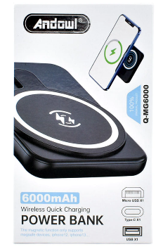 Baterie Externa, Incarcare Wireless, Universala, Suport MagSafe, Suport Quick Charging, 6000mAh