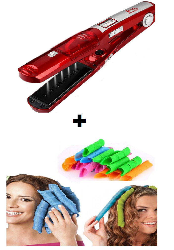 SUPER OFERTA !!! Placa de indreptat parul First Hair FT-8100 cu vapori si reglare temperatura, afisare LED CADOU !!! Set 32 Bigudiuri Spiralate Pentru Ondulat Parul