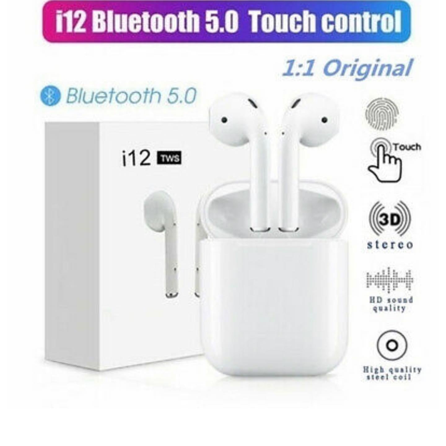 Casti Bluetooth, Wireless i12, Functie SIRI, Compatibile Android si iOS
