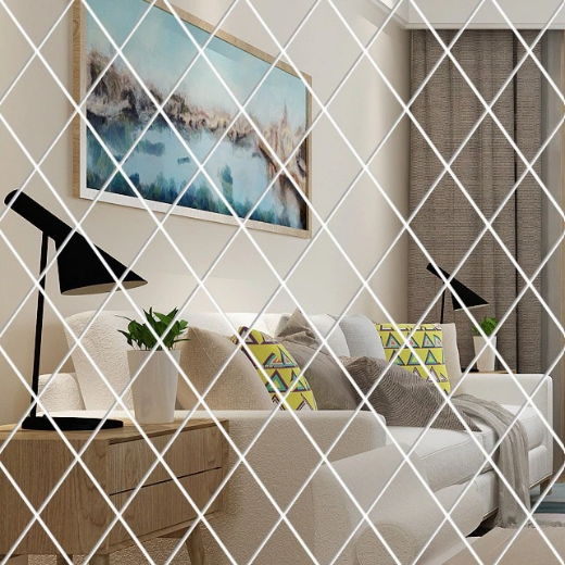 Set 32 Oglinzi Acrilice Diamant Romb Sticker Auto-adeziv Decorativ pentru Baie Living si Bucatarie 50 x 100 cm