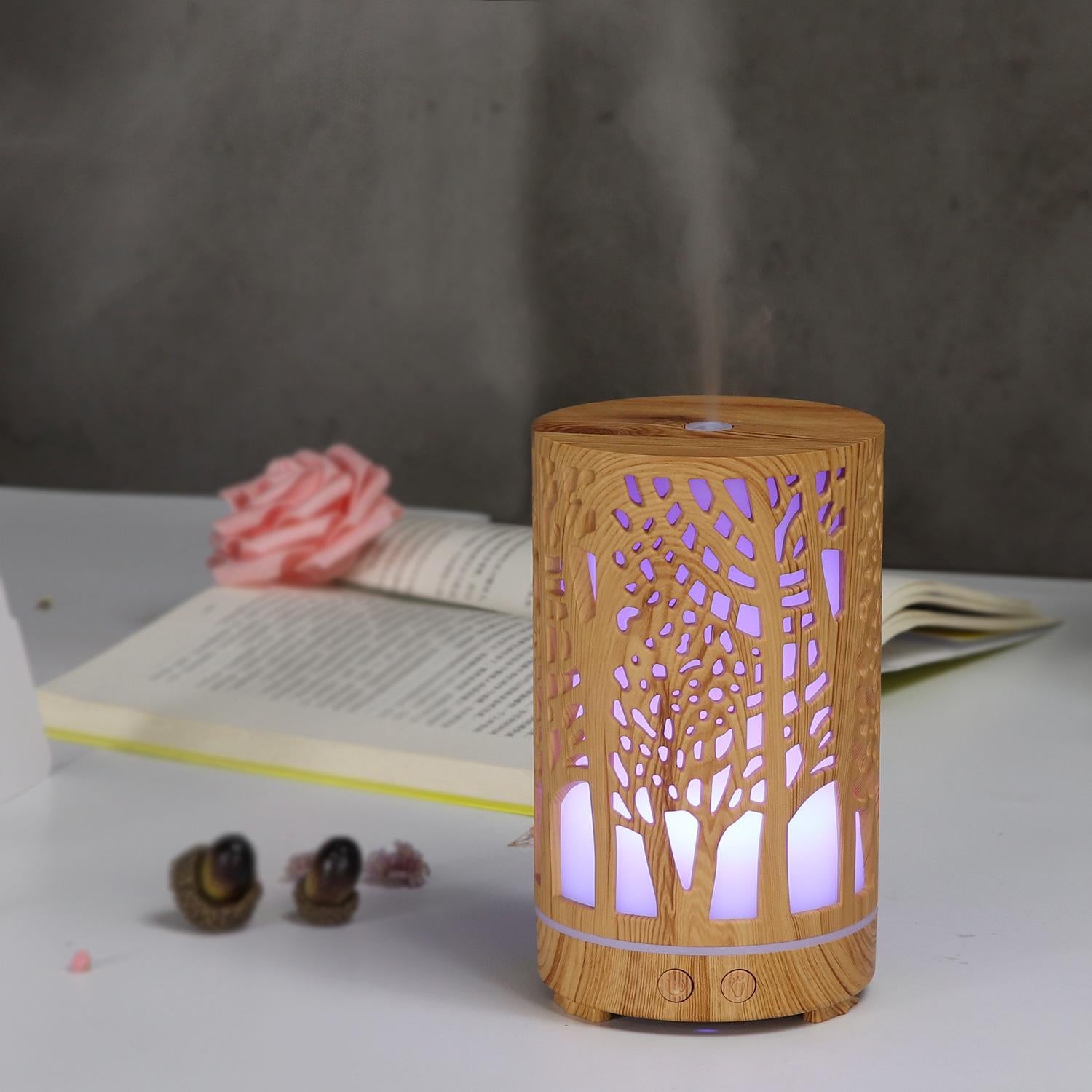 Umidificator aromaterapie, lumina led 7 culori, model copaci