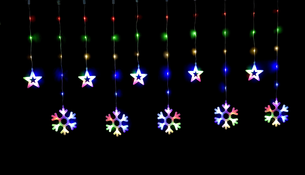Instalatie Multicolora Perdea cu Stele / Fulgi si Stele, 3x1m, 95 led