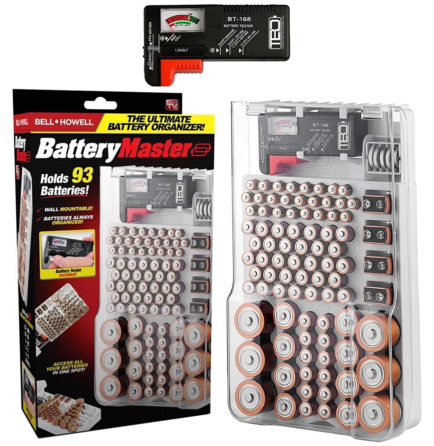 Organizator pentru stocarea bateriilor cu tester