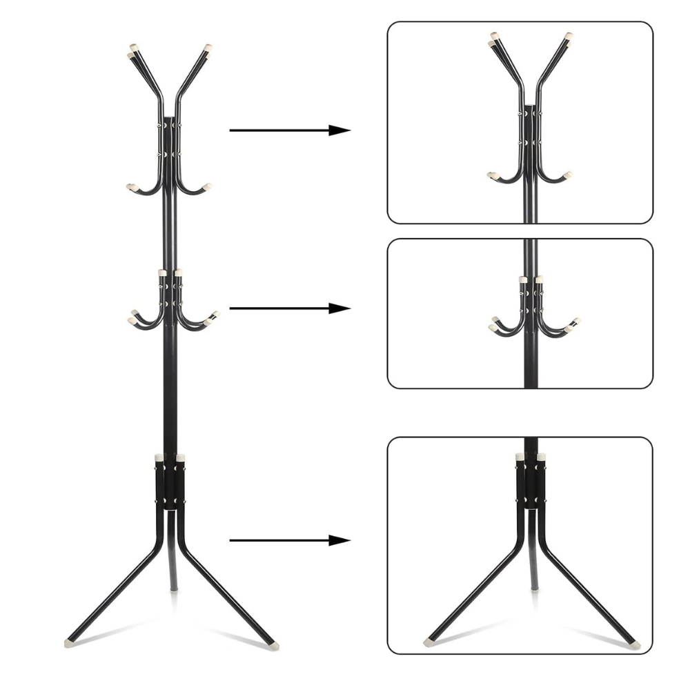 Cuier pentru haine, negru, corp metalic, 165cm