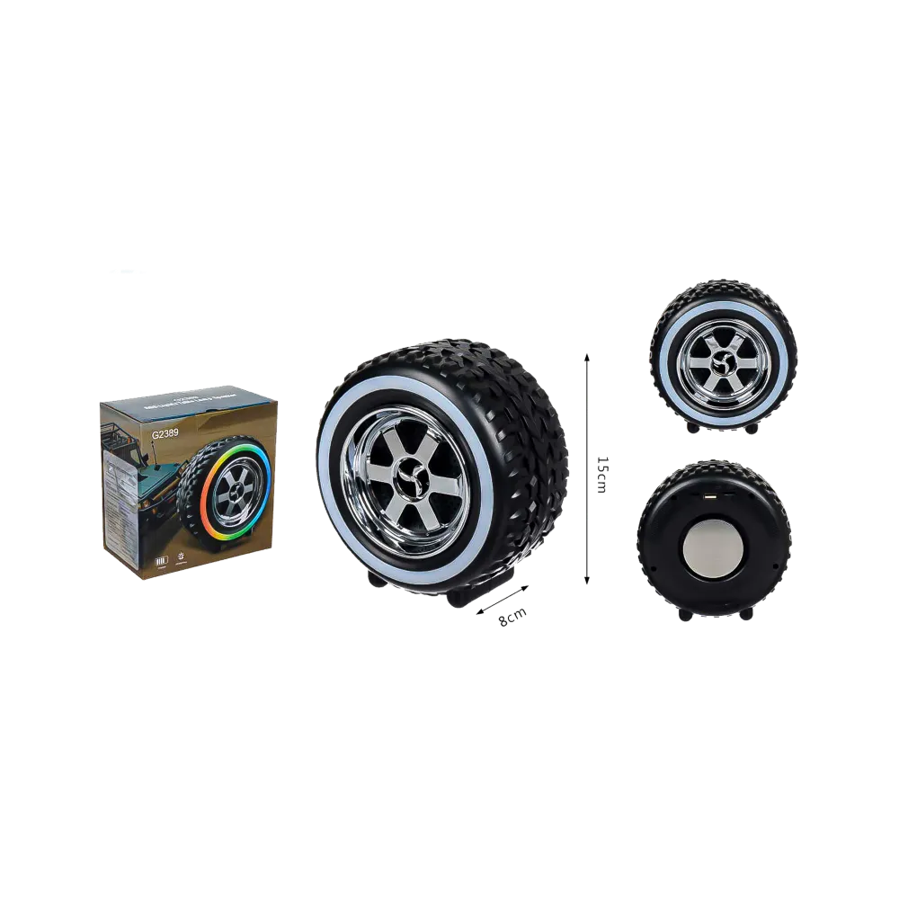 Boxa portabila in forma de anvelopa, bluetooth mp3 si radio fm, TF, lumini rgb