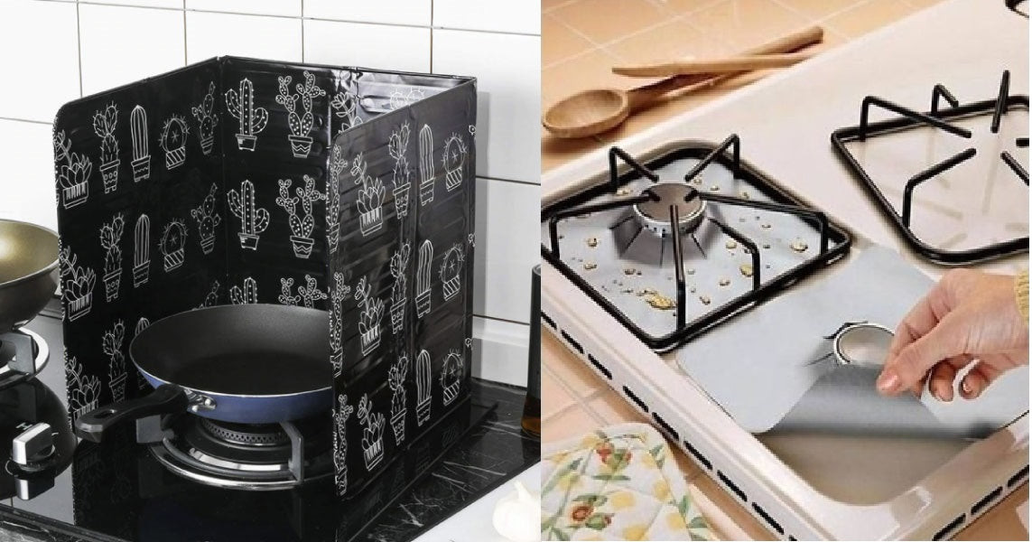 Set Protectie Aragaz !!!!Protecție din aluminiu pentru gătit + Set 4 folii detasabile de protectie pentru aragaz, usor de spalat