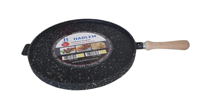 Tigaie grill cu doua fete Harlem® Granit 36S, Suprafete din granit antiaderent, Maner din lemn, Suprafata neteda si suprafata grill, Diametru 34 cm, Negru
